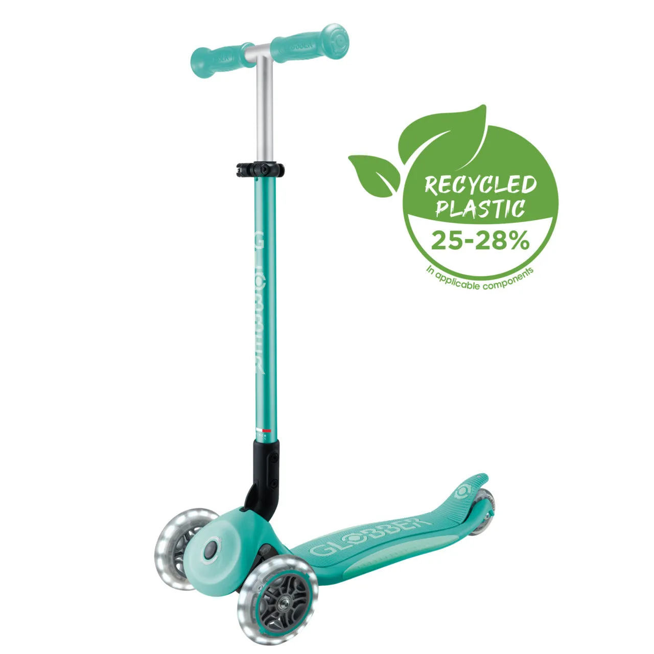 Globber Primo Foldable Plus Lights V2 Scooter - Dark Mint / Mint (3 - 9Y )