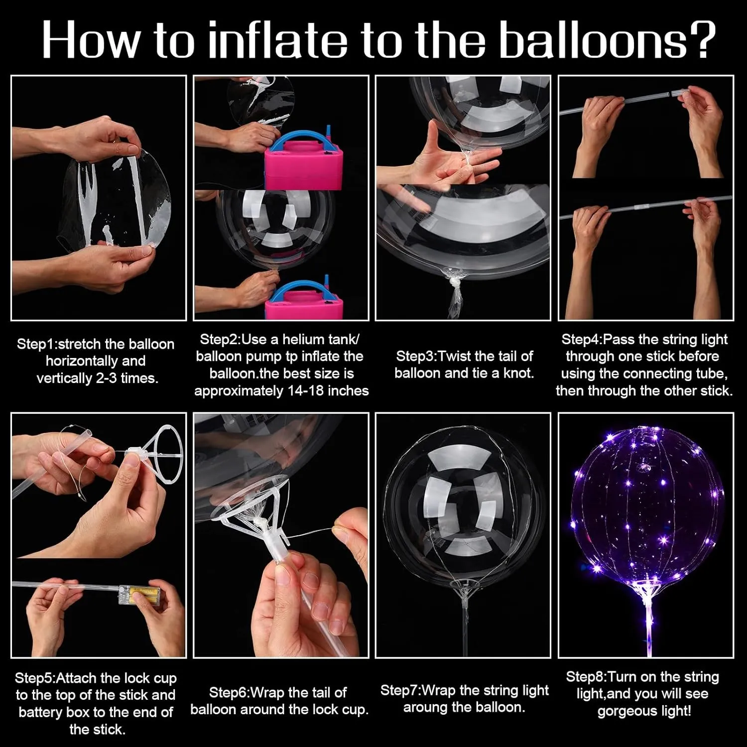 Glow Bubble Lights for Party Supplies Valentines Decor (Purple) LED Balloons Light Up$ 10 Pack LED Balloons with Sticks$ 20 Inch Clear Bobo Balloon with win Lights Helium 