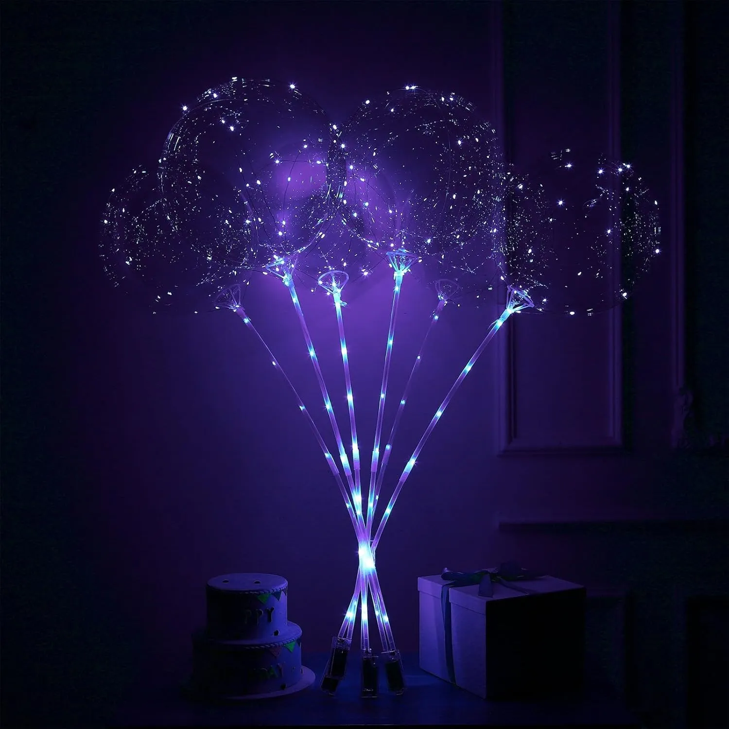 Glow Bubble Lights for Party Supplies Valentines Decor (Purple) LED Balloons Light Up$ 10 Pack LED Balloons with Sticks$ 20 Inch Clear Bobo Balloon with win Lights Helium 