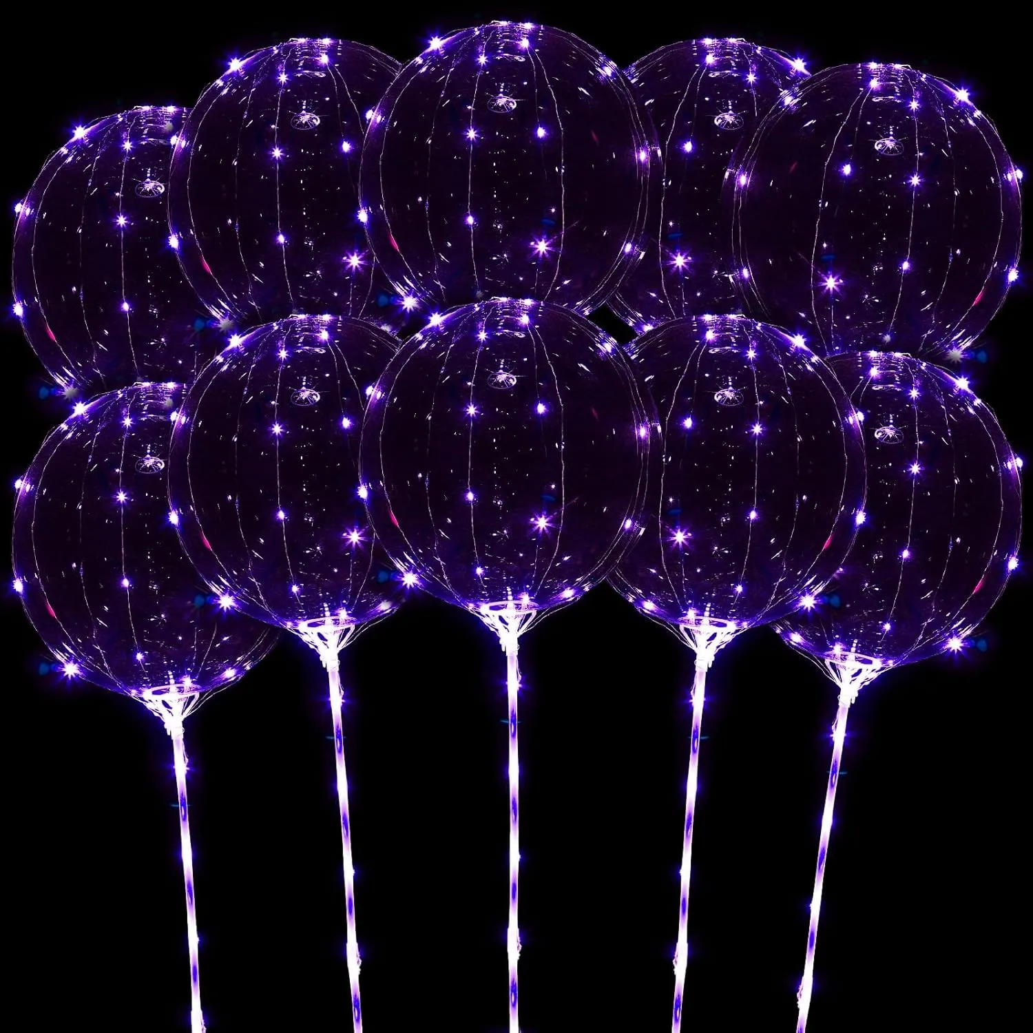Glow Bubble Lights for Party Supplies Valentines Decor (Purple) LED Balloons Light Up$ 10 Pack LED Balloons with Sticks$ 20 Inch Clear Bobo Balloon with win Lights Helium 