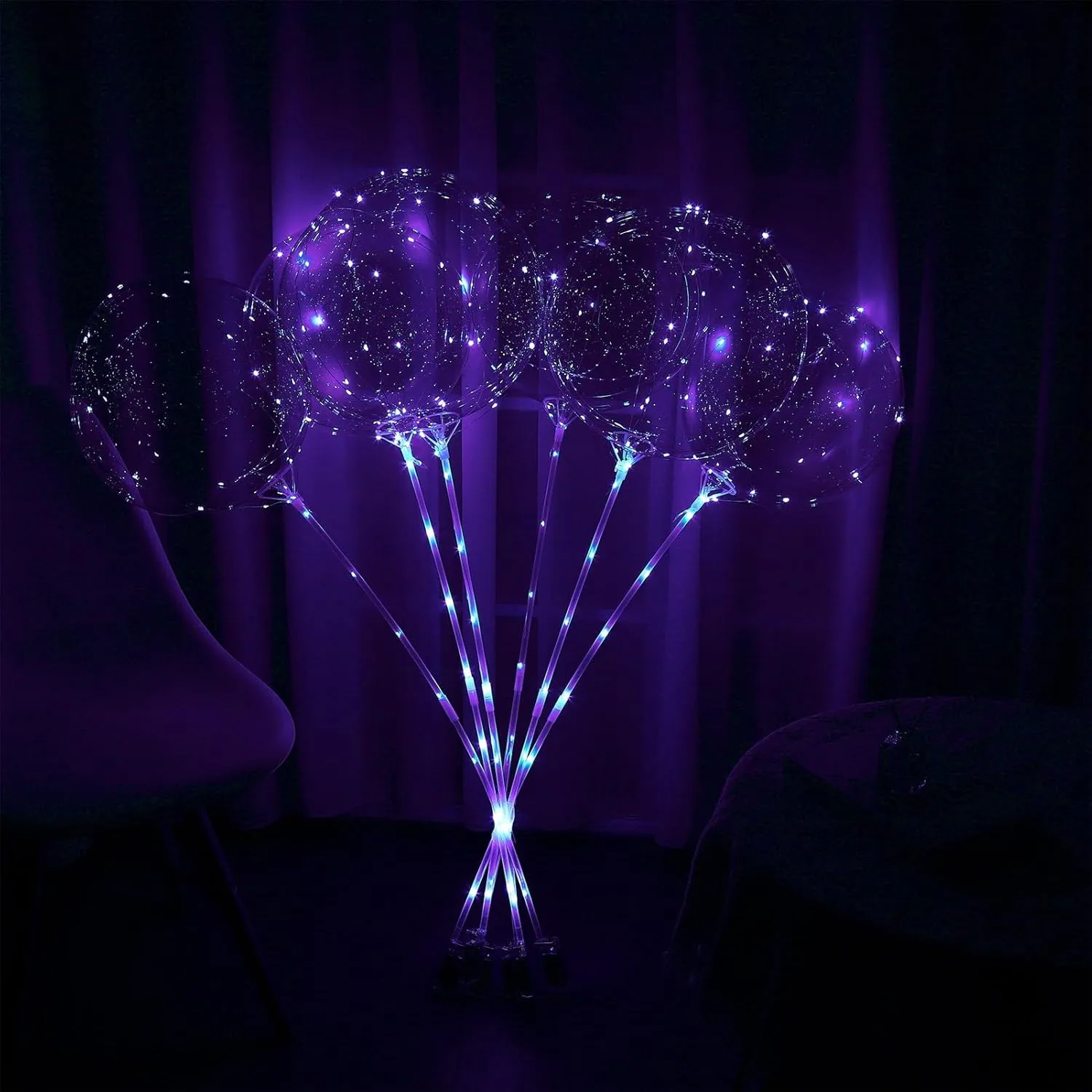 Glow Bubble Lights for Party Supplies Valentines Decor (Purple) LED Balloons Light Up$ 10 Pack LED Balloons with Sticks$ 20 Inch Clear Bobo Balloon with win Lights Helium 