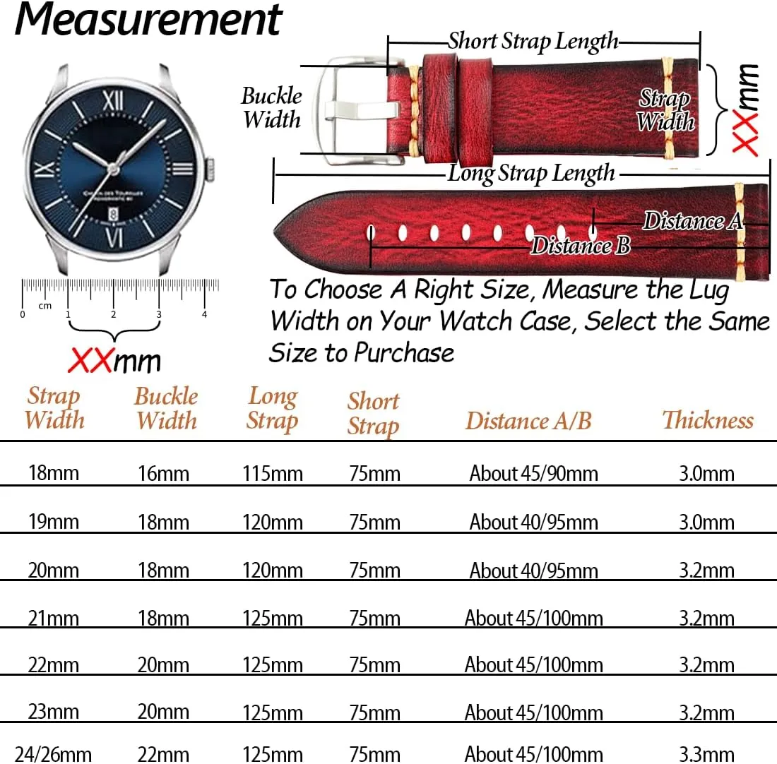 Gold Buckle for Men, Women 18/19/20/21/22/23/24/26mm REZERO Leather Watch Bands, Tanned Leather Watch Straps, Black/Brown/Blue/Red/Green/Grey Watch Bands stretcher duet Replacement with Black/Silver/Gold/Rose 