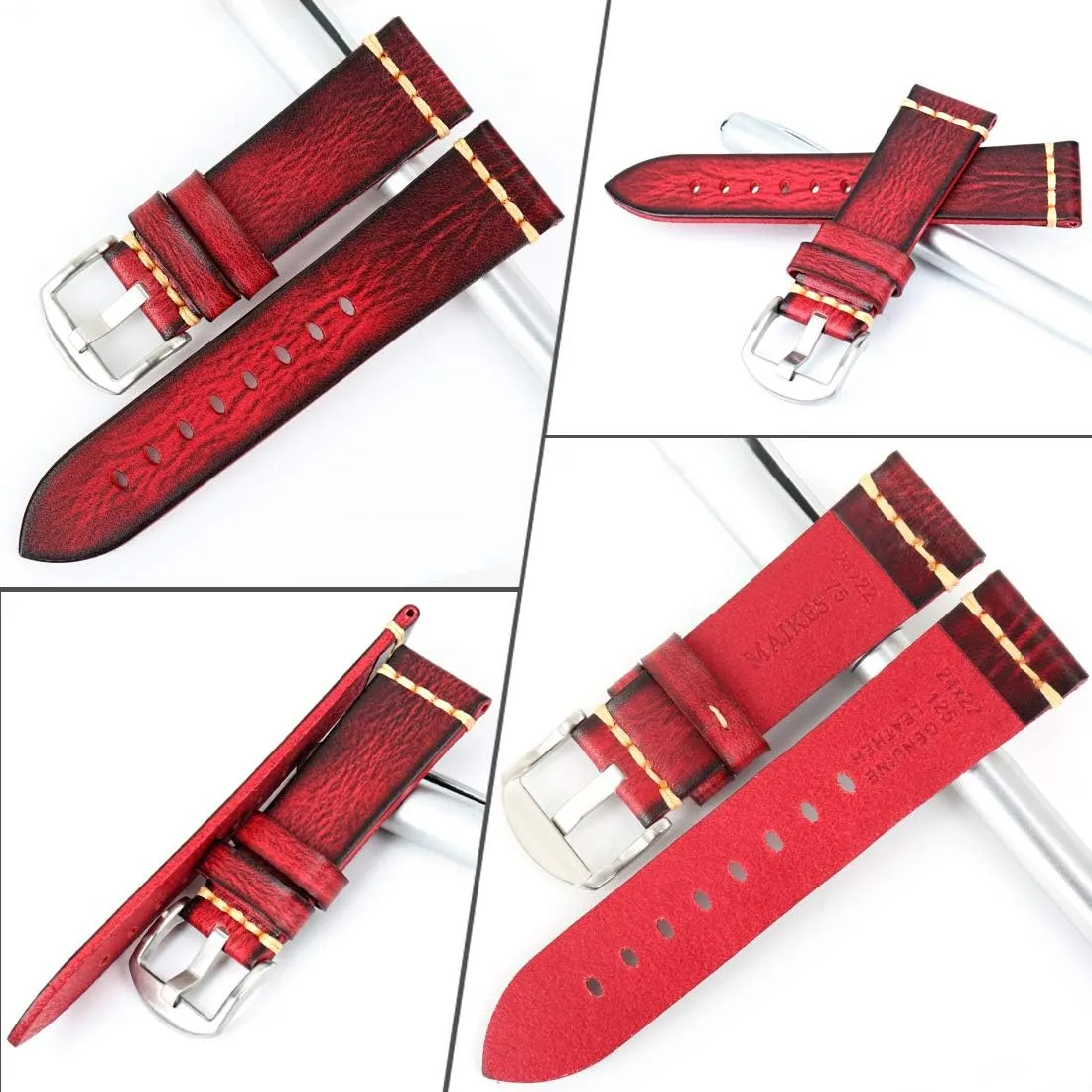 Gold Buckle for Men, Women 18/19/20/21/22/23/24/26mm REZERO Leather Watch Bands, Tanned Leather Watch Straps, Black/Brown/Blue/Red/Green/Grey Watch Bands stretcher duet Replacement with Black/Silver/Gold/Rose 