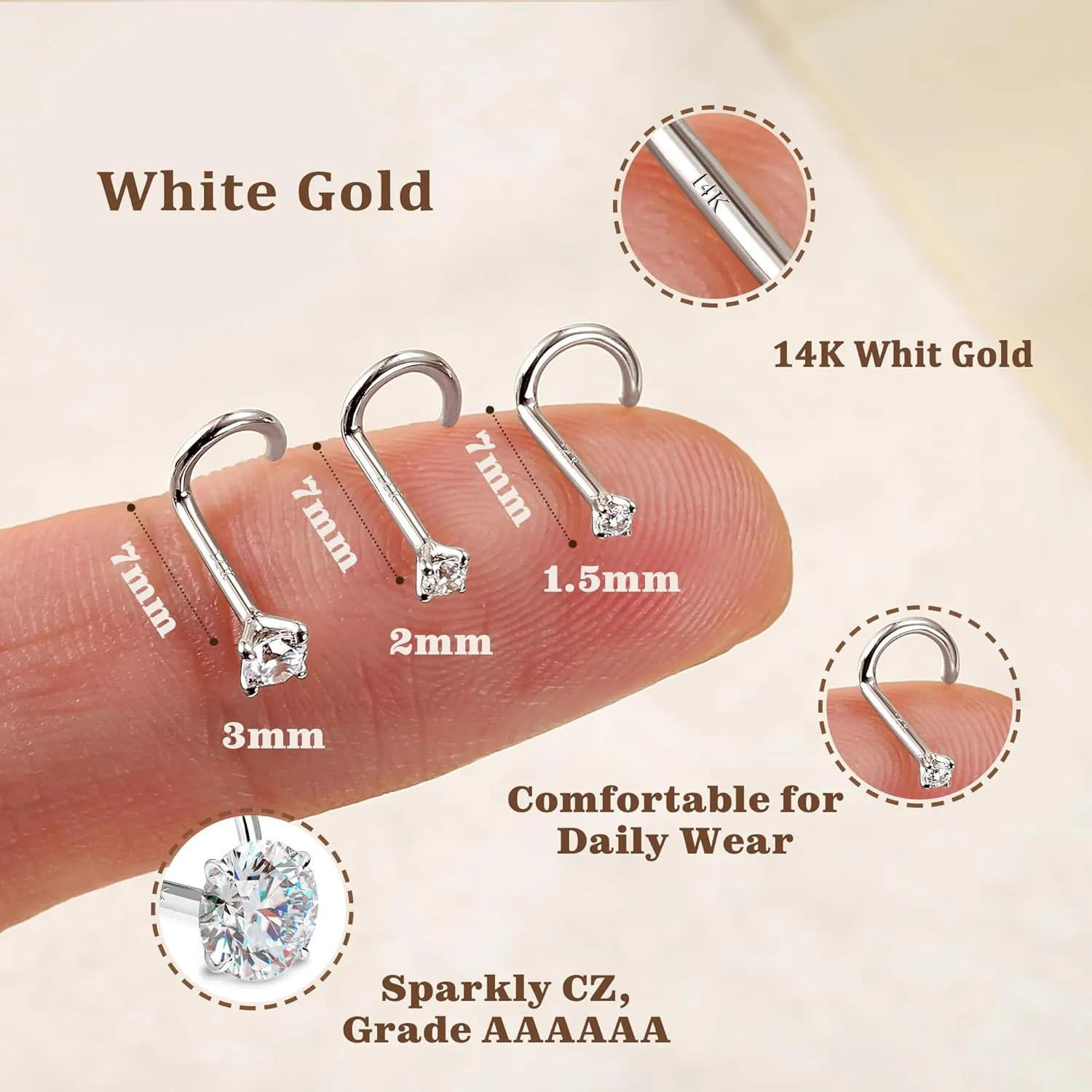 Gold Nose Rings Studs : Solid Gold 18G 20G 22G Screw Nose Rings Simulated Diamond CZ Nose Studs Hypoallergenic Nose harmful variance forward Mexico overall Piercings for Women Men 14K 