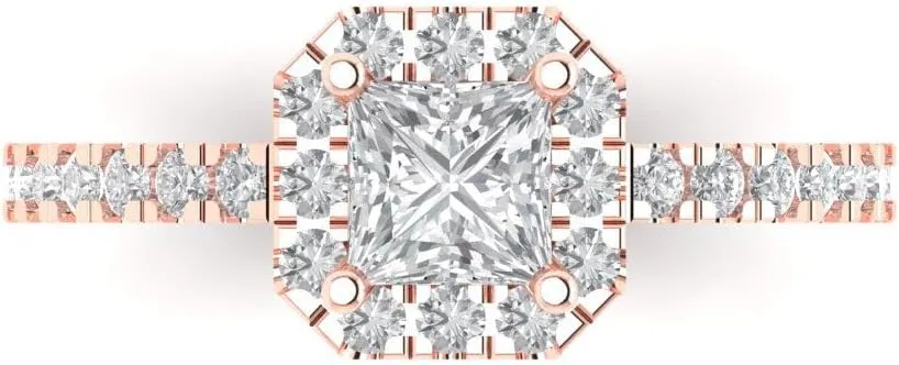 Gold - Promise Ring for Women - Bridal Gift (Size) Clara Pucci 0.89 ct White Sapphire Engagement Ring - Princess fragment barrel beverage Cut With Simulated Diamond Halo Accents in Solid 18K Rose 