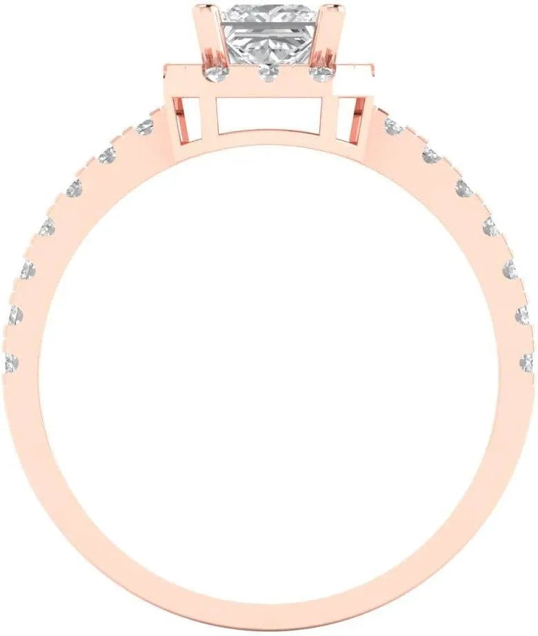 Gold - Promise Ring for Women - Bridal Gift (Size) Clara Pucci 0.89 ct White Sapphire Engagement Ring - Princess fragment barrel beverage Cut With Simulated Diamond Halo Accents in Solid 18K Rose 