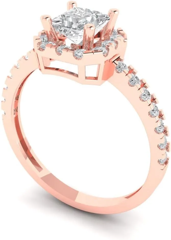 Gold - Promise Ring for Women - Bridal Gift (Size) Clara Pucci 0.89 ct White Sapphire Engagement Ring - Princess fragment barrel beverage Cut With Simulated Diamond Halo Accents in Solid 18K Rose 