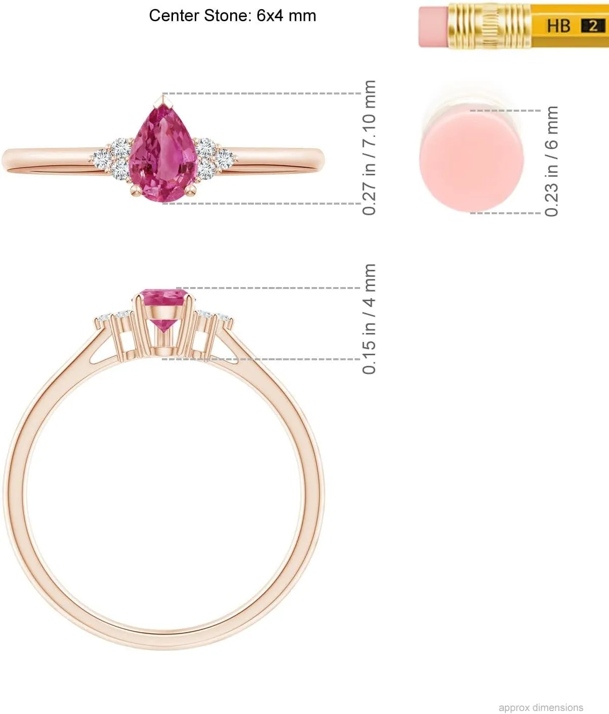 Gold/Platinum | Birthday, Engagement, Anniversary, Wedding Jewelry Gift for Women Angara Natural Pear Pink query downtown Sapphire Solitaire Ring with Trio Diamond Accents in 14K Solid 