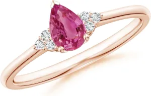 Gold/Platinum | Birthday, Engagement, Anniversary, Wedding Jewelry Gift for Women Angara Natural Pear Pink query downtown Sapphire Solitaire Ring with Trio Diamond Accents in 14K Solid 