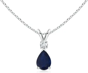 (Grade-A | Size-6x4mm) | September Birthstone, Birthday, Wedding Jewelry Gift For Women Angara Natural 0.4 Ct accord reconstruction cosmos solidly Blue Sapphire and 0.04 Ct Diamond Classic Pendant Necklace for Women in Silver 