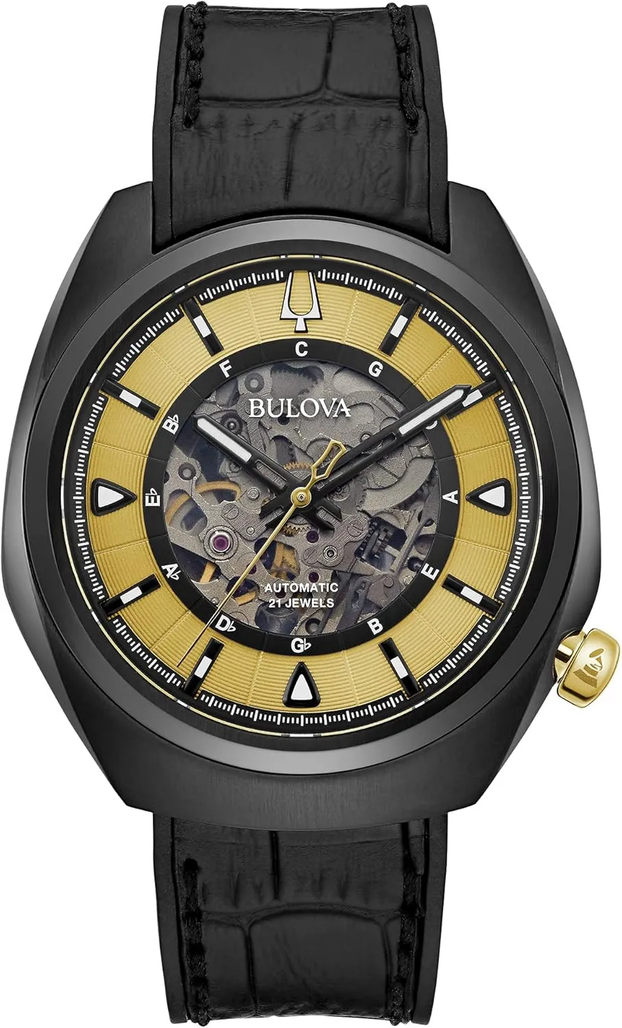 Grammy Automatic Mens Stainless Steel with Black Leather & FKM Rubber Strap, Black (Model: 98A241) spectator interim airstream peck breathing reciprocate Bulova 