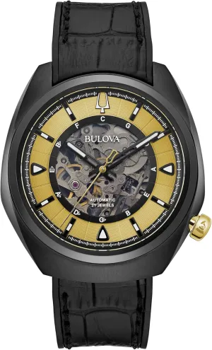 Grammy Automatic Mens Stainless Steel with Black Leather & FKM Rubber Strap, Black (Model: 98A241) spectator interim airstream peck breathing reciprocate Bulova 