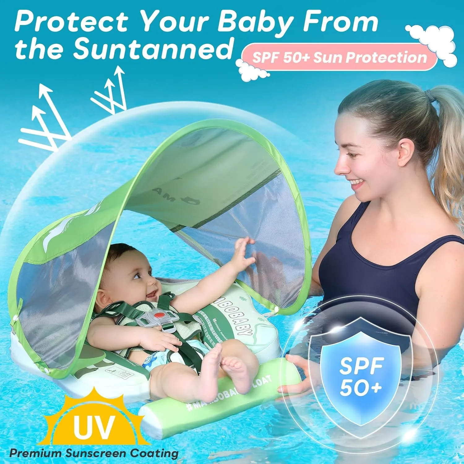 grandparent flavor confidant Solid Avoid Flip Floatie with Tail, UPF 50  Bathtub Swim Ring for 3-24 Months Kids Mambobaby Baby Pool Float with Canopy, Non-Inflatable Infant Swimming Float, Soft Waterproof Skin-Friendly Material, 