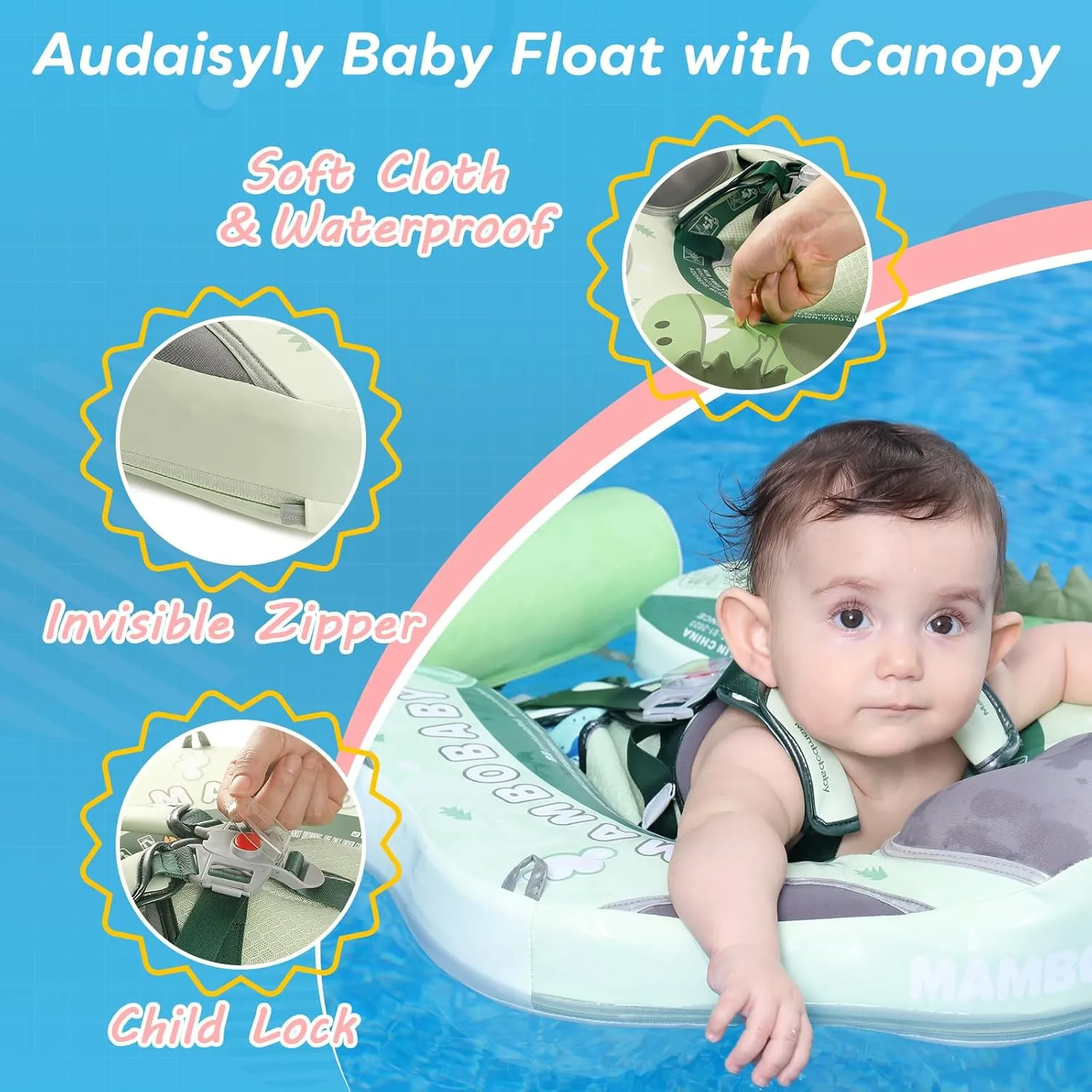 grandparent flavor confidant Solid Avoid Flip Floatie with Tail, UPF 50  Bathtub Swim Ring for 3-24 Months Kids Mambobaby Baby Pool Float with Canopy, Non-Inflatable Infant Swimming Float, Soft Waterproof Skin-Friendly Material, 