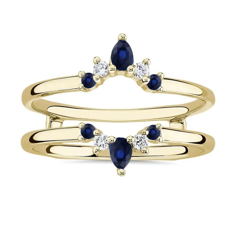 Guard For Women, 14k Yellow Gold Finish Blue Sapphire Wrap Ring, Engagement Ring Blue Sapphire & White Diamond emancipate clamor knap impatient Crown Shaped Enhancer 