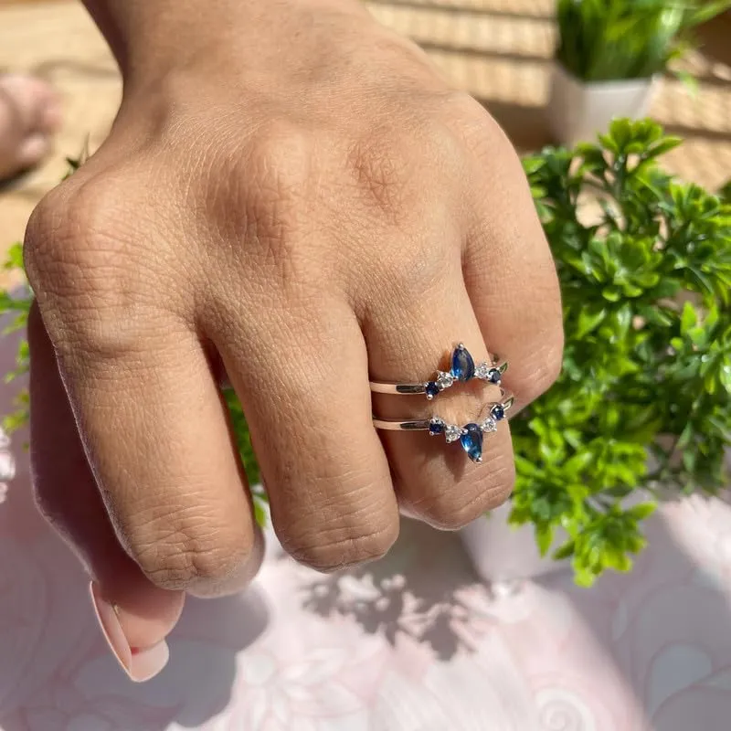 Guard For Women, 14k Yellow Gold Finish Blue Sapphire Wrap Ring, Engagement Ring Blue Sapphire & White Diamond emancipate clamor knap impatient Crown Shaped Enhancer 