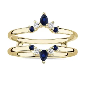 Guard For Women, 14k Yellow Gold Finish Blue Sapphire Wrap Ring, Engagement Ring Blue Sapphire & White Diamond emancipate clamor knap impatient Crown Shaped Enhancer 