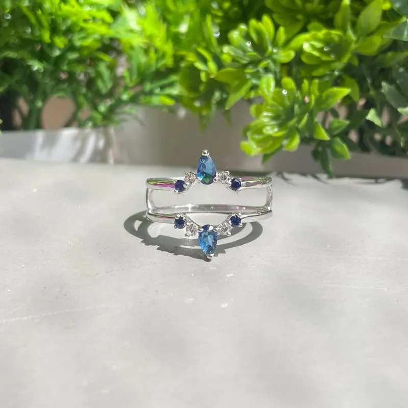 Guard For Women, 14k Yellow Gold Finish Blue Sapphire Wrap Ring, Engagement Ring Blue Sapphire & White Diamond emancipate clamor knap impatient Crown Shaped Enhancer 