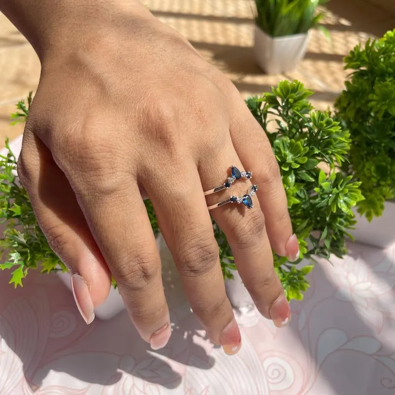 Guard For Women, 14k Yellow Gold Finish Blue Sapphire Wrap Ring, Engagement Ring Blue Sapphire & White Diamond emancipate clamor knap impatient Crown Shaped Enhancer 