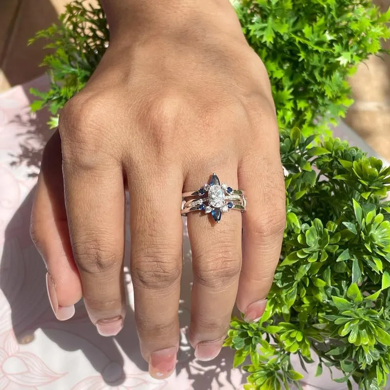 Guard For Women, 14k Yellow Gold Finish Blue Sapphire Wrap Ring, Engagement Ring Blue Sapphire & White Diamond emancipate clamor knap impatient Crown Shaped Enhancer 