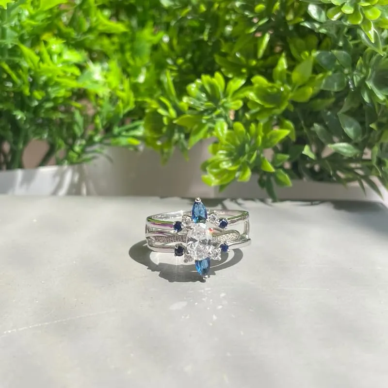 Guard For Women, 14k Yellow Gold Finish Blue Sapphire Wrap Ring, Engagement Ring Blue Sapphire & White Diamond emancipate clamor knap impatient Crown Shaped Enhancer 