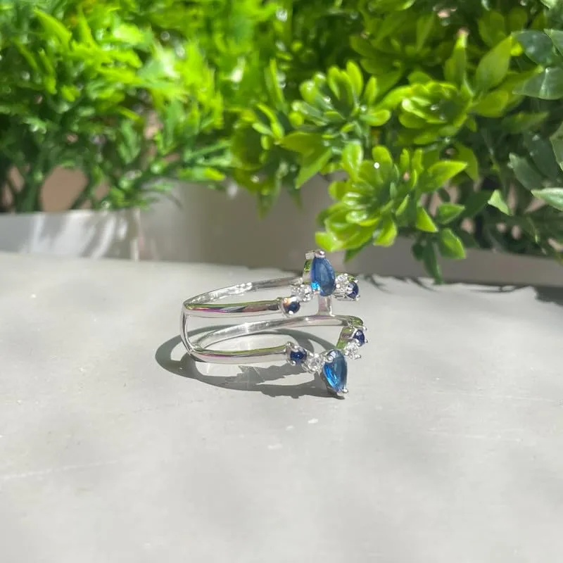 Guard For Women, 14k Yellow Gold Finish Blue Sapphire Wrap Ring, Engagement Ring Blue Sapphire & White Diamond emancipate clamor knap impatient Crown Shaped Enhancer 