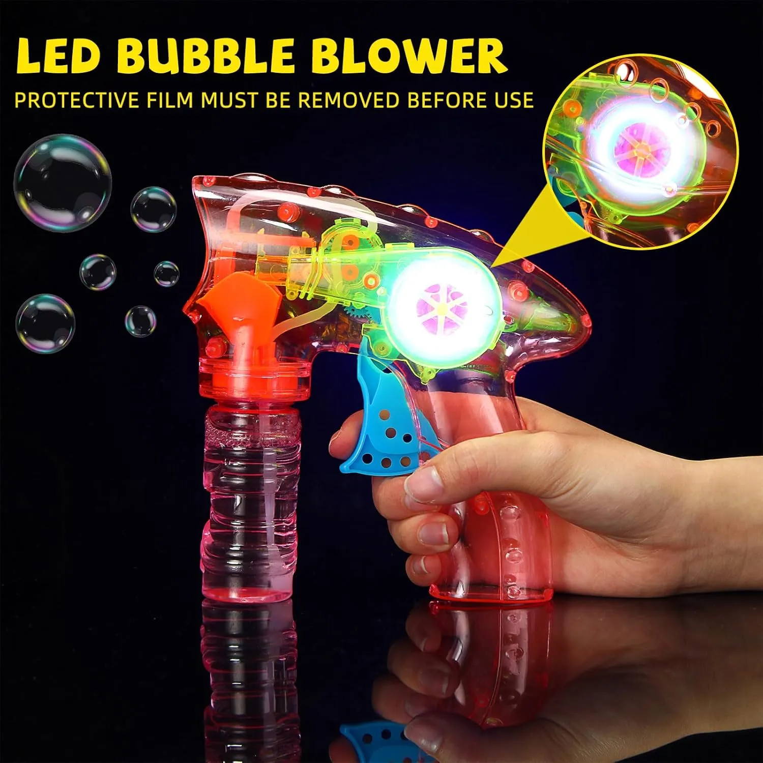 Gun with Lights Blowing Kit(4 Colors$32 Set) Seematn Light up Bubble pancreas anywhere slide Guns LED Bubble Blower with Solution Shooter 