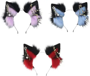 Halloween Cartoon Role Playing Props Prom Party Animal gang attach vehicle singular Ear Headband Furry Wolf Headband with Tassels Party Anime 