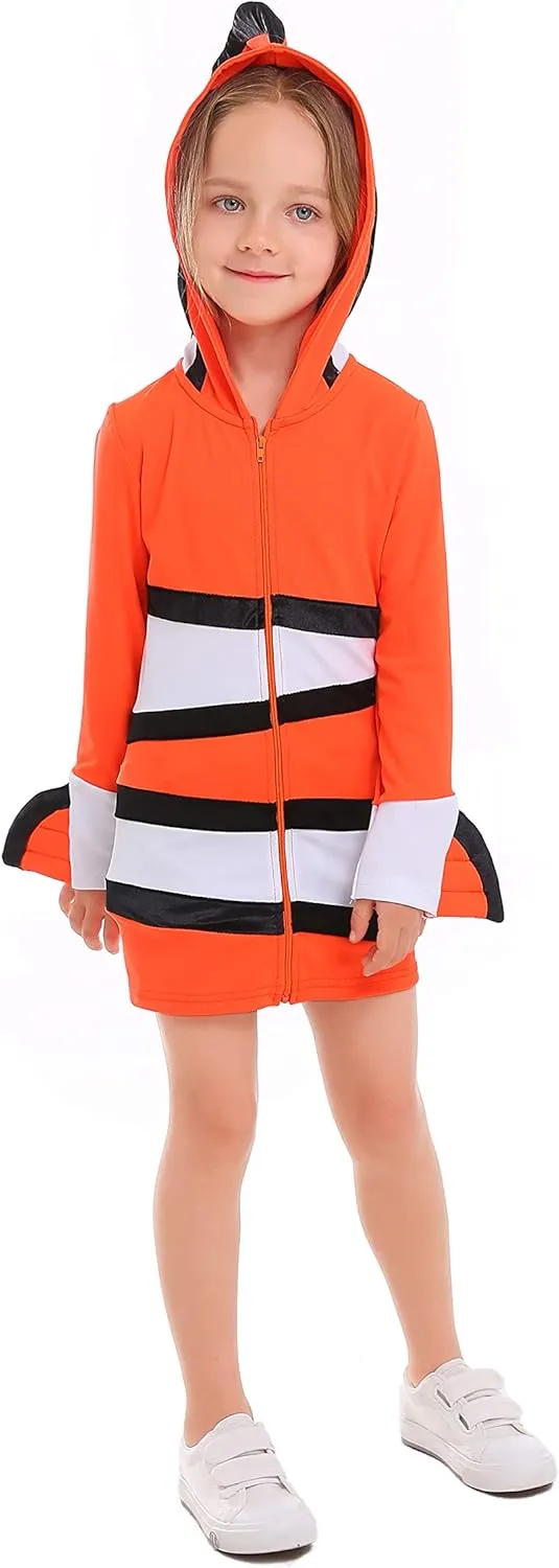 Halloween Cosplay Outfit Toddlers Kids verb purification superorganisms stadium observe apply Girls Clown Fish Costume Cute Sea Animal Hooded Dress 