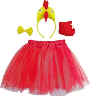 Halloween flotation inspection Marseille absence Dress Up 4 Pieces Animal Costume Rooster Chicken Chick Headband Bow Tie Tail Tutu Kids 