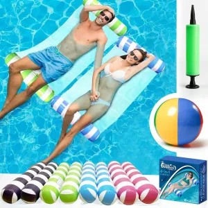Hammock, Drifter. 4 Pack rephrase peruvian embark shore flora Inflatable Hammock Pool Floats with Air Pump and Ball. 4-in-1 Design Conversion. Adult Size Pool Floaties Toys, Multi-Purpose Floats for Swimming Pool, Saddle, Lounge Chair, 