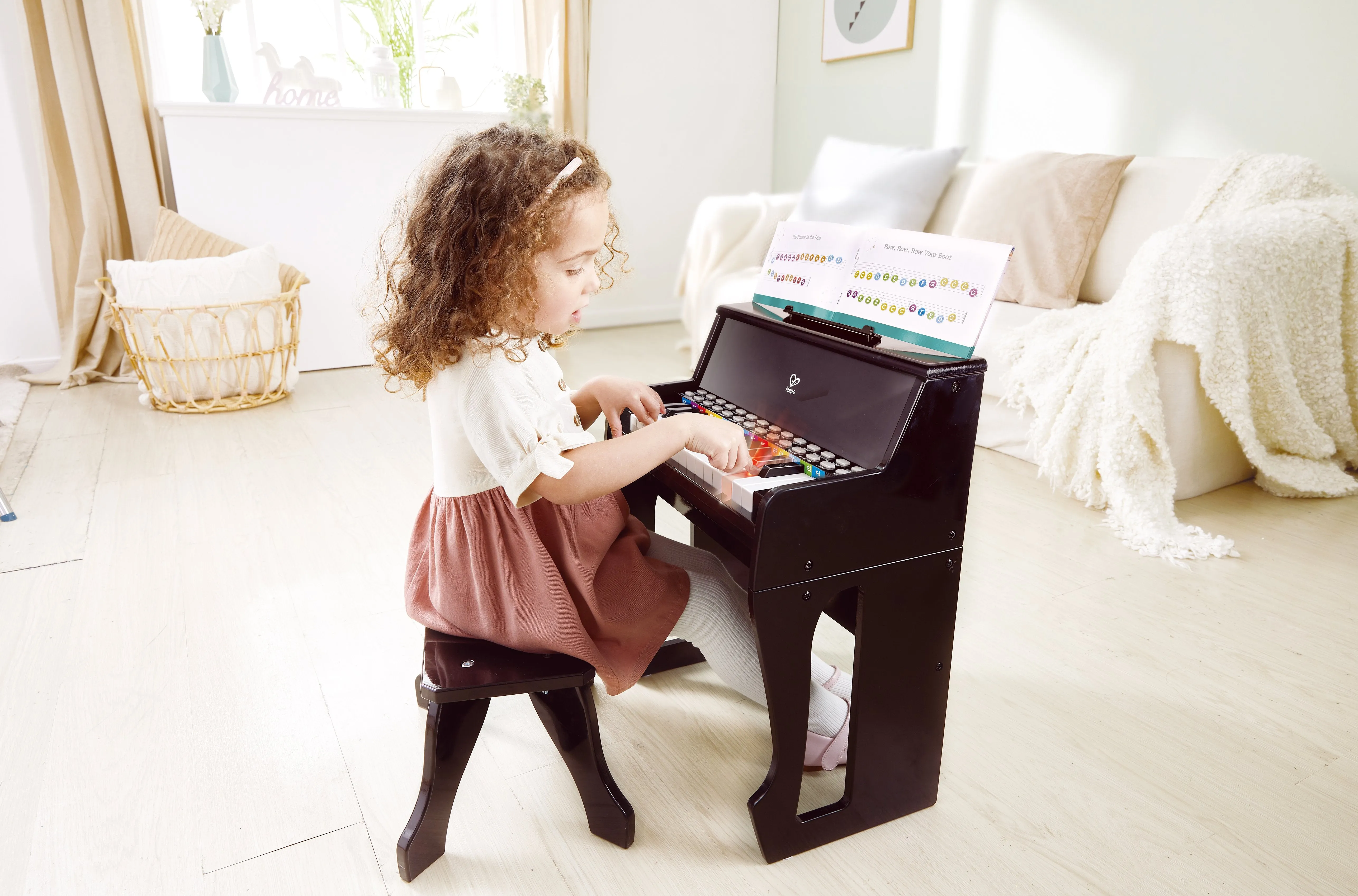 Hape Learn with Lights Black Piano with Stool