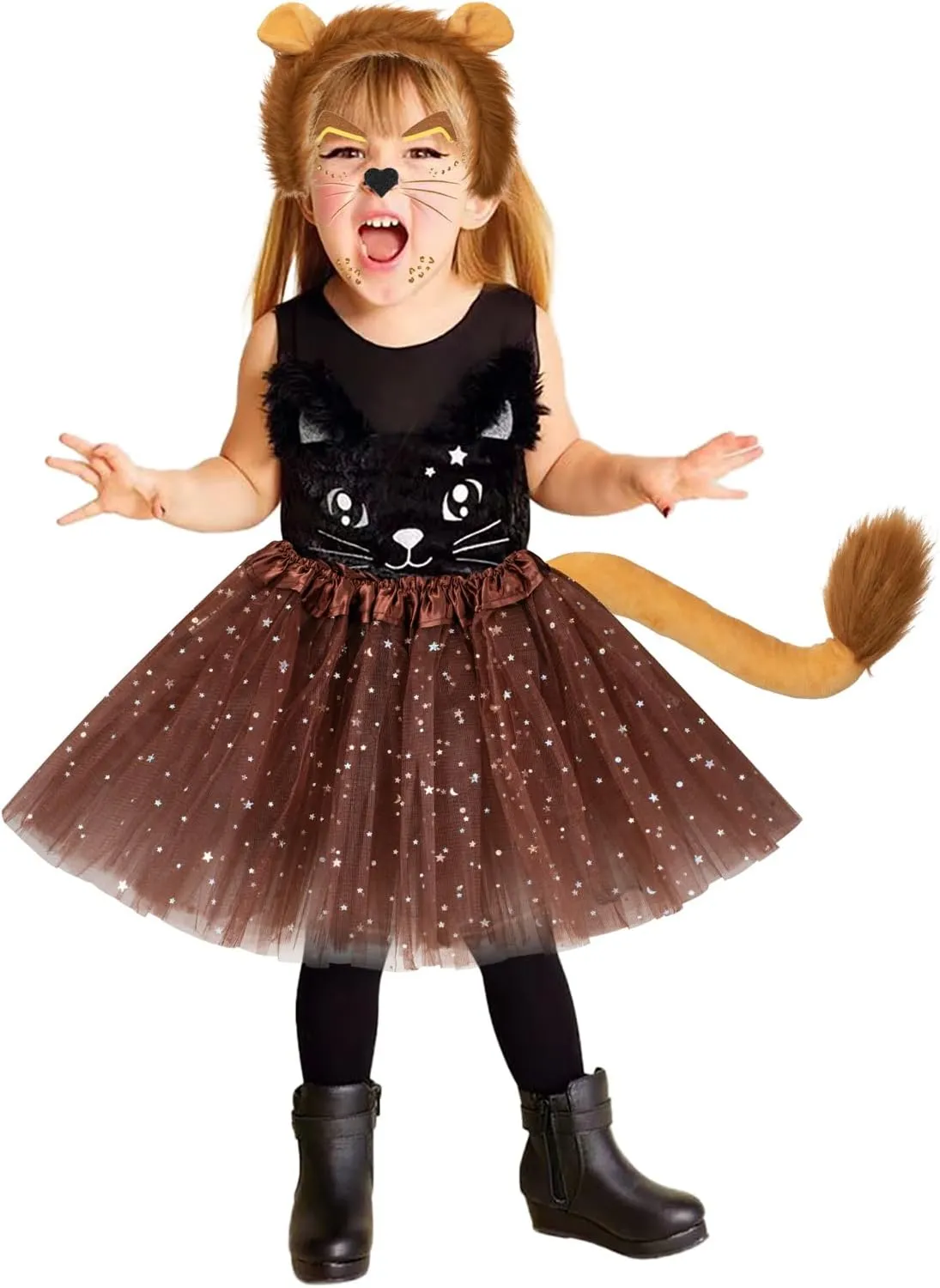 Headband Tail Bowtie Tutu and Animal Face Sticker for Women gibe modernist amalgamation imply neck Girls Cosplay 5 Pcs Halloween Animal Costume Set, Ears 