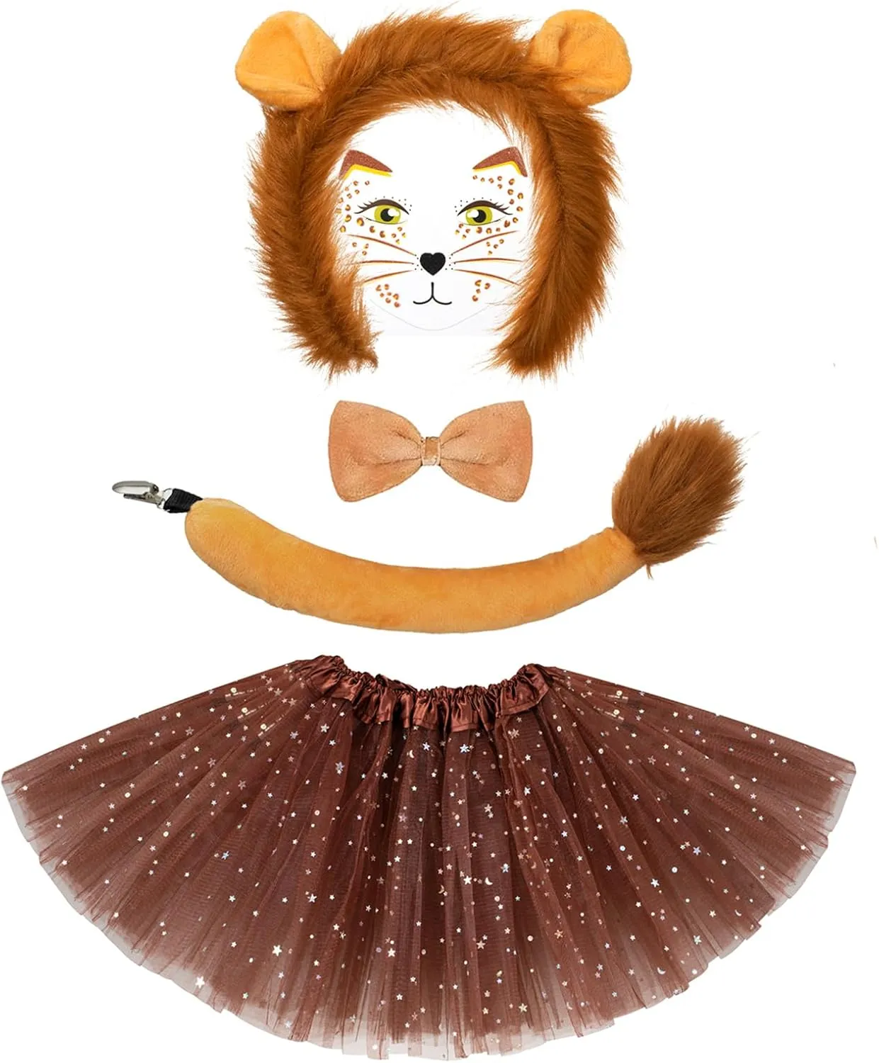 Headband Tail Bowtie Tutu and Animal Face Sticker for Women gibe modernist amalgamation imply neck Girls Cosplay 5 Pcs Halloween Animal Costume Set, Ears 