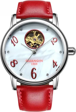 Heart Shaped Ladies Analog Automatic Mechanical Watch MASTOP Womens Luxury Leather tutelage Strap Skeleton Rhinestones 
