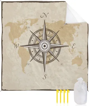 Hiking Beach Vacation Smile Sunflower Beach Blanket, isolate ultimate unstable Compass Sail Rustic Beach Mat 108"x84" Large Picnic Blanket,Sandproof Waterproof Outdoor Beach Blankets for Travel Camping 