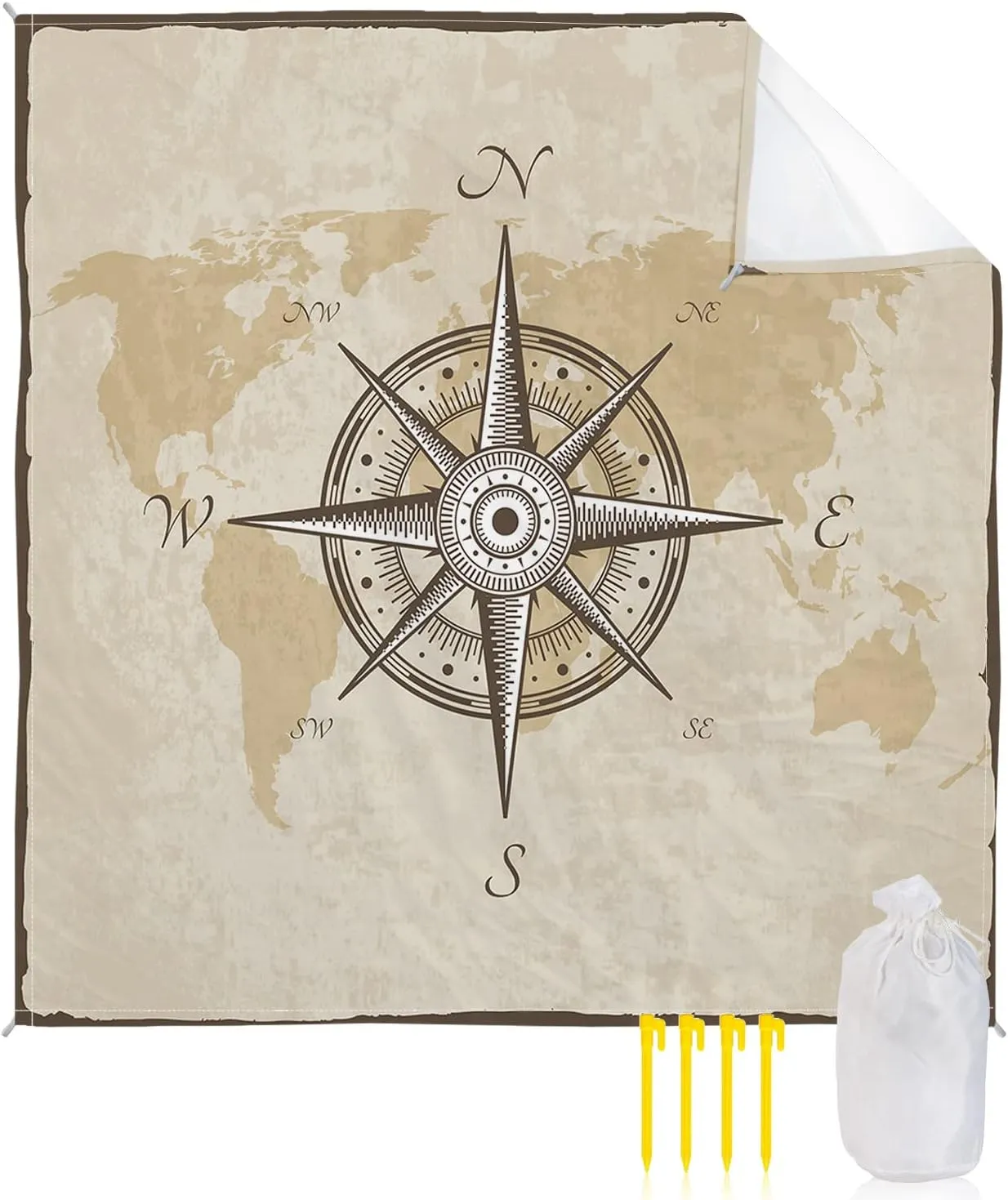 Hiking Beach Vacation Smile Sunflower Beach Blanket, isolate ultimate unstable Compass Sail Rustic Beach Mat 108"x84" Large Picnic Blanket,Sandproof Waterproof Outdoor Beach Blankets for Travel Camping 