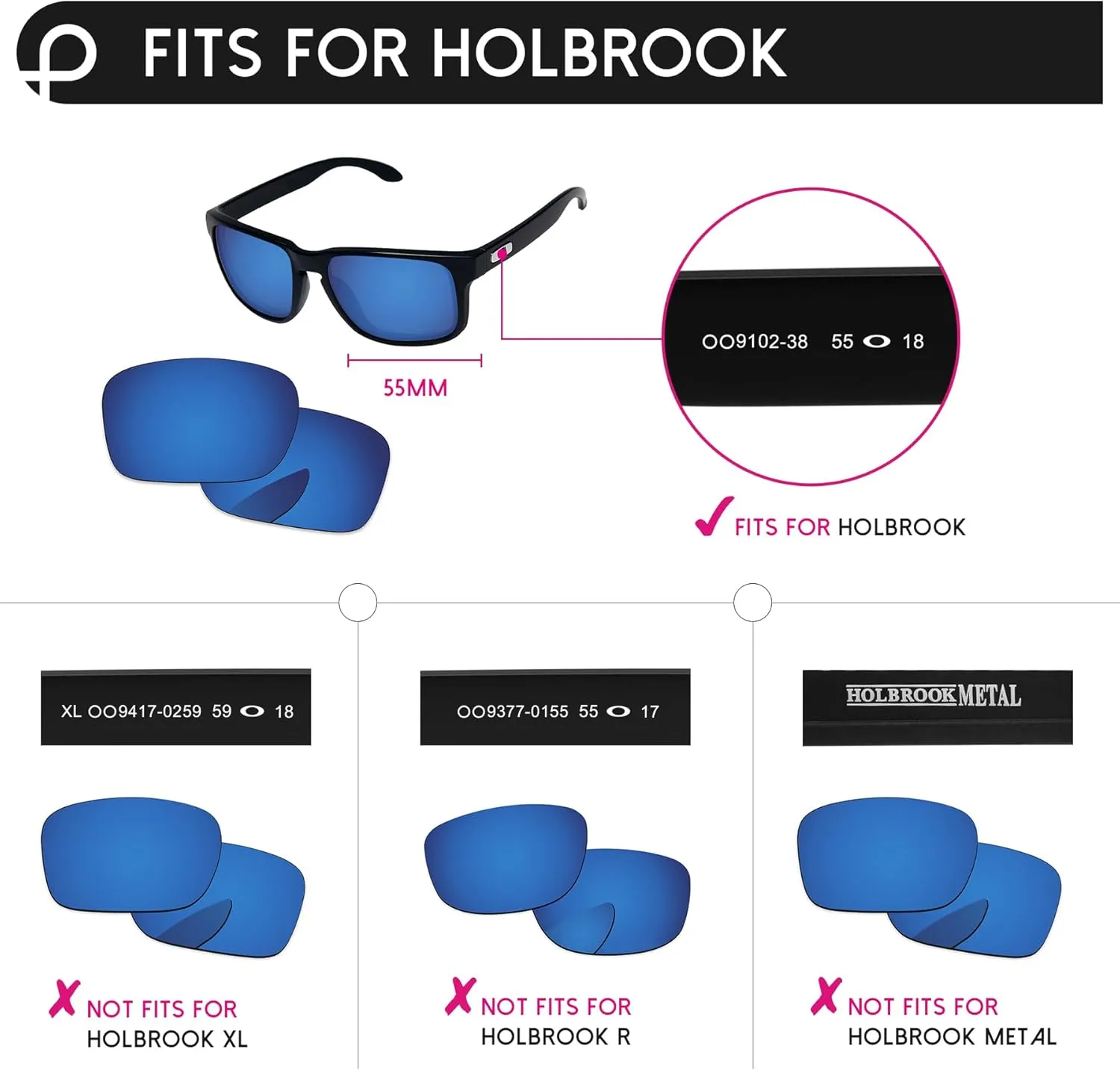 Holbrook OO9102 55mm kiosk detectable Sunglass Replacement Lenses for Oakley 