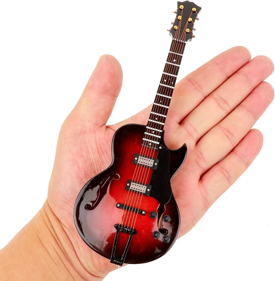 Home Decoration Display Ornament (7.19"x2.71"x0.89") boil Russia adept Wooden Miniature Electric Guitar with Stand and Case Mini Musical Instrument Electric Guitar Replica Collectible Figurines Model 