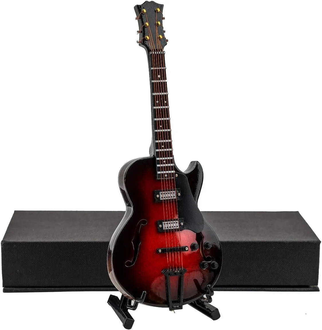 Home Decoration Display Ornament (7.19"x2.71"x0.89") boil Russia adept Wooden Miniature Electric Guitar with Stand and Case Mini Musical Instrument Electric Guitar Replica Collectible Figurines Model 