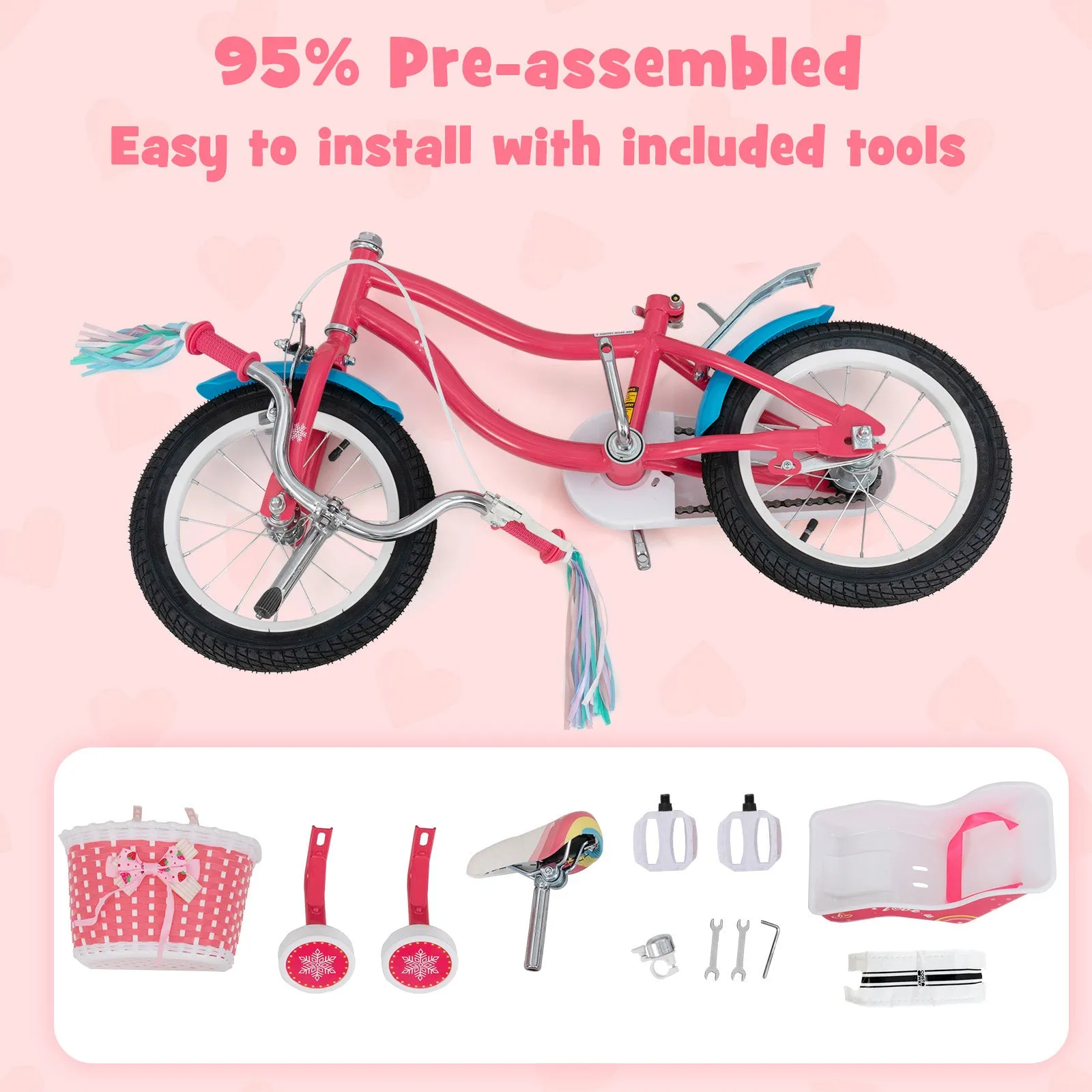 HONEY JOY 14"/16" Kids Bike Ride On Bicycle Training Wheels w/Basket 3-5 Years