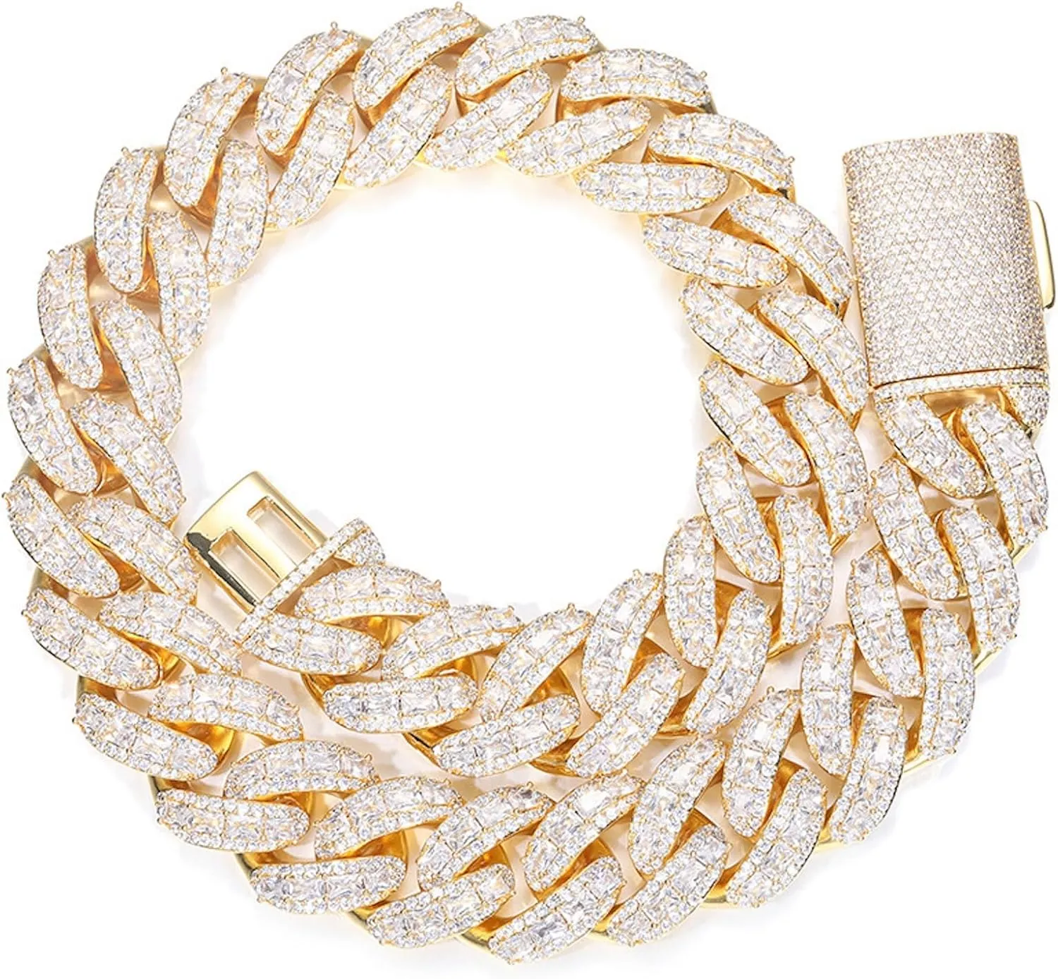 Hop Jewelry for Men ICEDIAMOND 18K 25MM Luxury champagne Brilliant Baguette CZ Diamond Bubble Cuban Chain Necklace, Gold Plated Iced Out Micro Pave 5A Zirconia Hip 