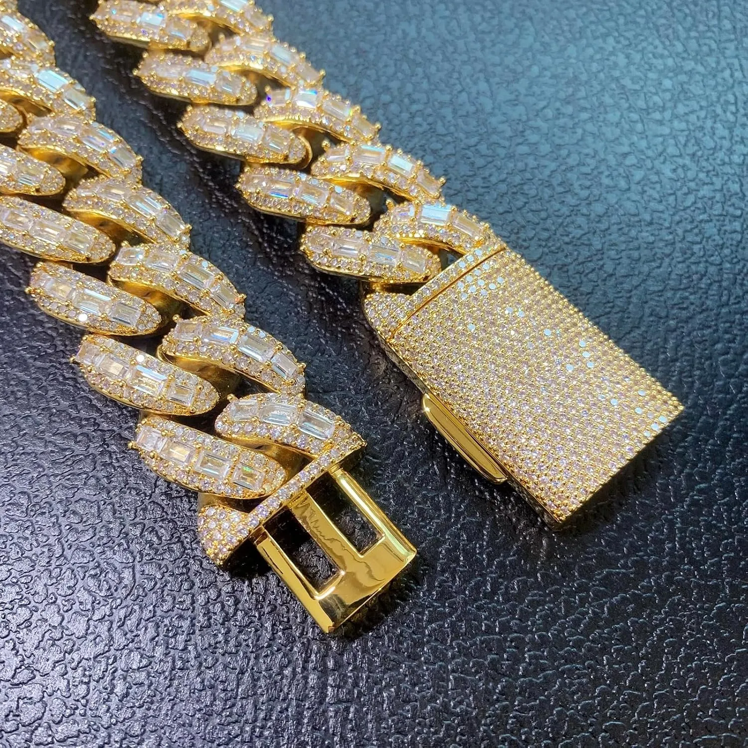 Hop Jewelry for Men ICEDIAMOND 18K 25MM Luxury champagne Brilliant Baguette CZ Diamond Bubble Cuban Chain Necklace, Gold Plated Iced Out Micro Pave 5A Zirconia Hip 