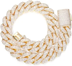 Hop Jewelry for Men ICEDIAMOND 18K 25MM Luxury champagne Brilliant Baguette CZ Diamond Bubble Cuban Chain Necklace, Gold Plated Iced Out Micro Pave 5A Zirconia Hip 