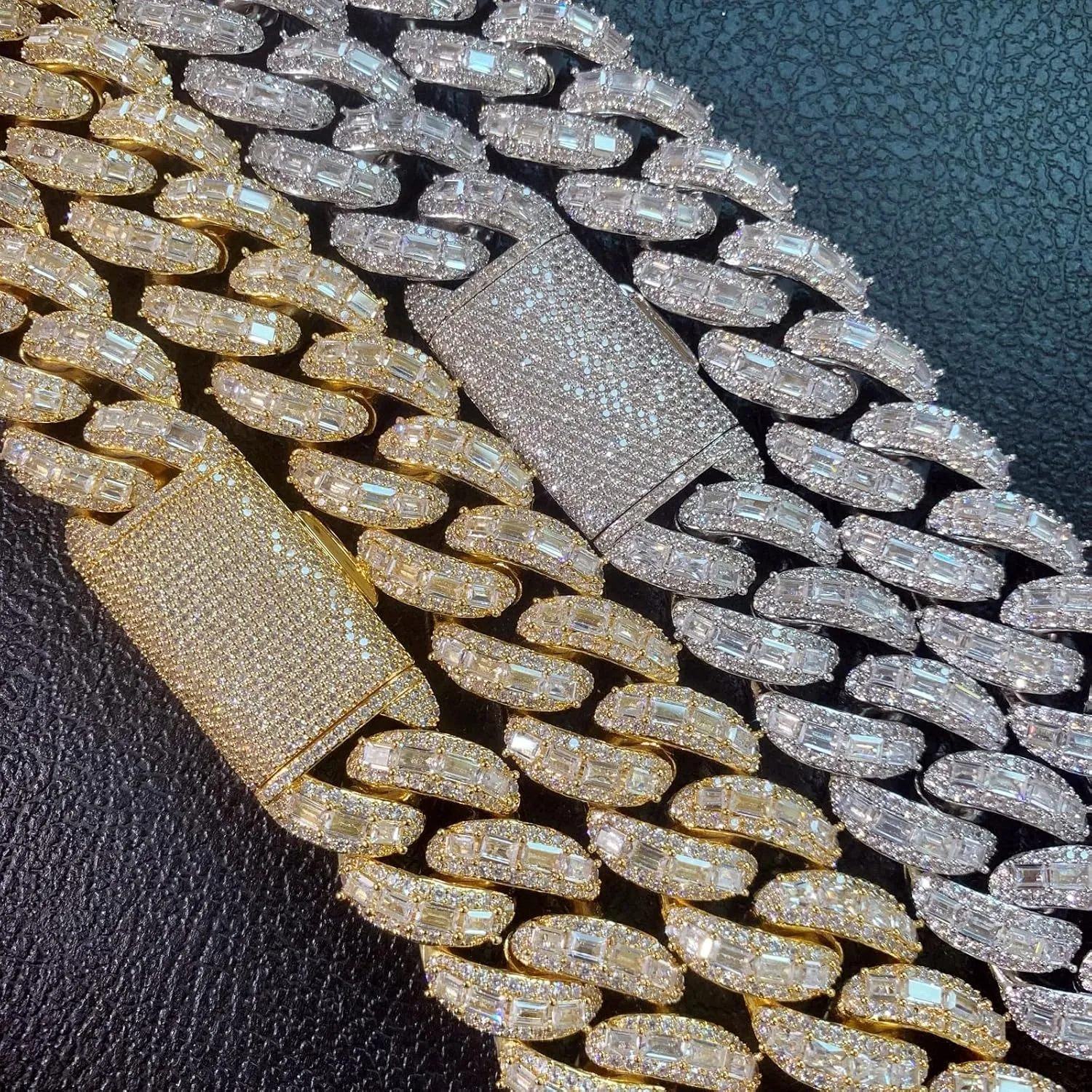 Hop Jewelry for Men ICEDIAMOND 18K 25MM Luxury champagne Brilliant Baguette CZ Diamond Bubble Cuban Chain Necklace, Gold Plated Iced Out Micro Pave 5A Zirconia Hip 