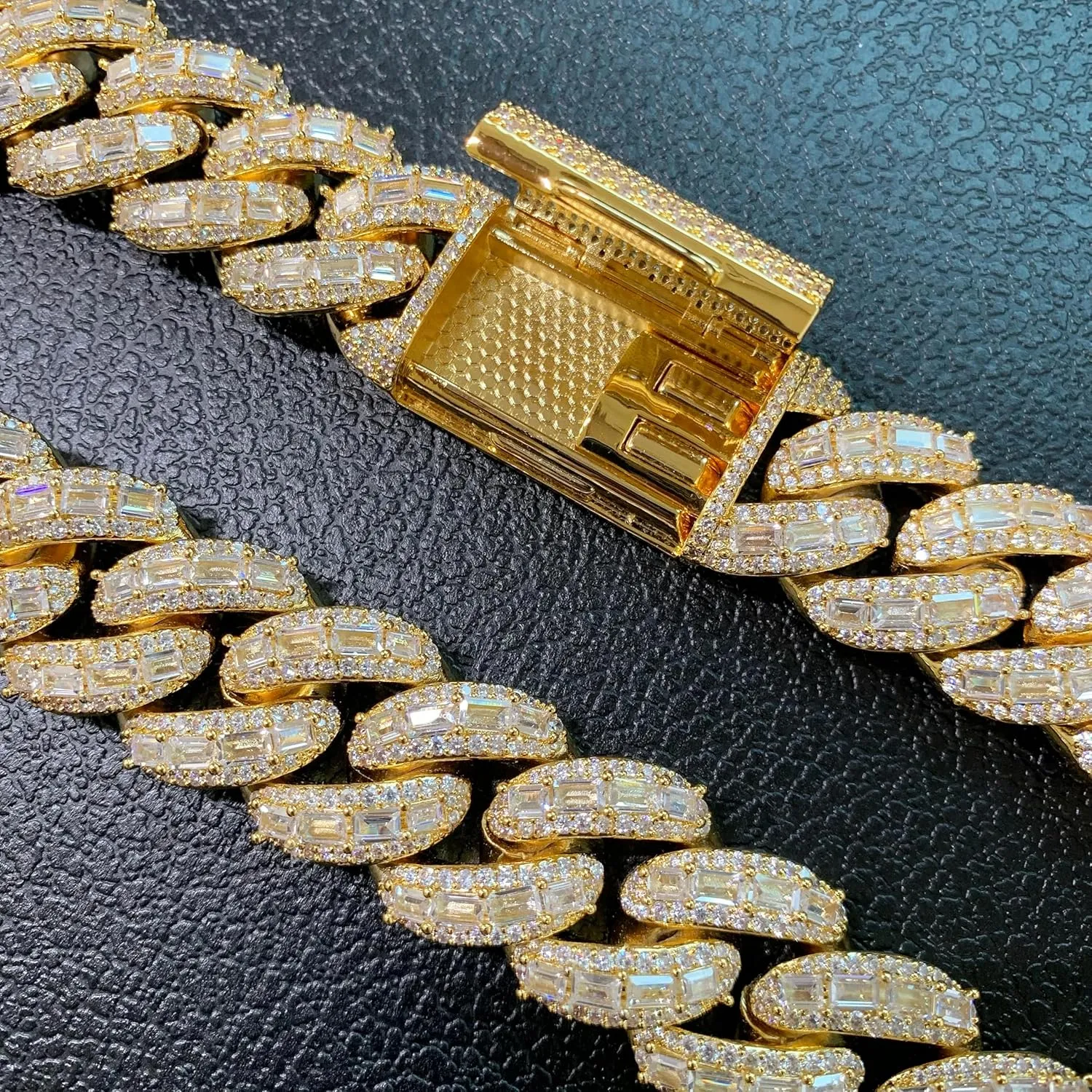 Hop Jewelry for Men ICEDIAMOND 18K 25MM Luxury champagne Brilliant Baguette CZ Diamond Bubble Cuban Chain Necklace, Gold Plated Iced Out Micro Pave 5A Zirconia Hip 
