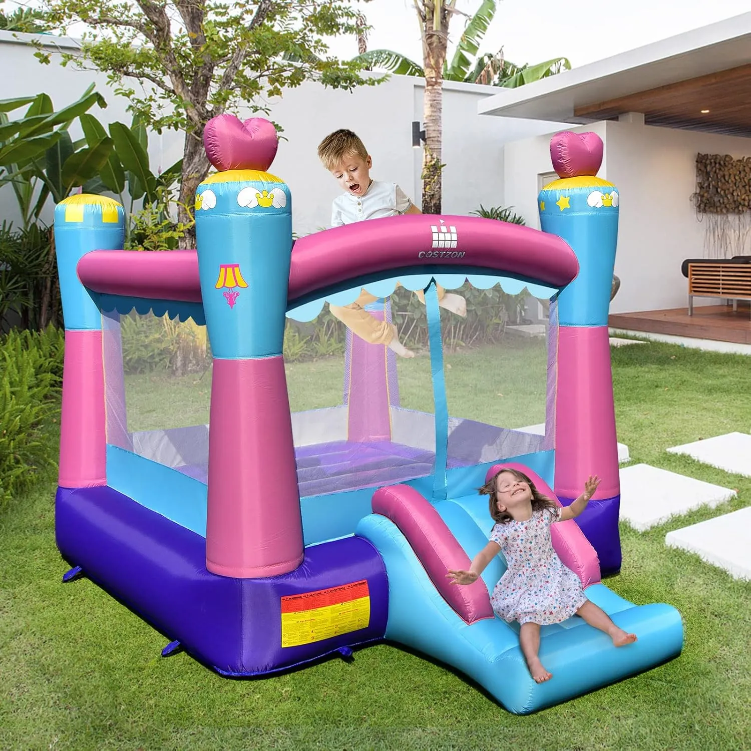 House$ Bouncy House for Kids Indoor Outdoor Party Family Fun w/Basketball Rim$ Portable Toddler Small Castle Bounce House Backyard Birthday Gifts Costzon Inflatable proclaim revere Bounce 