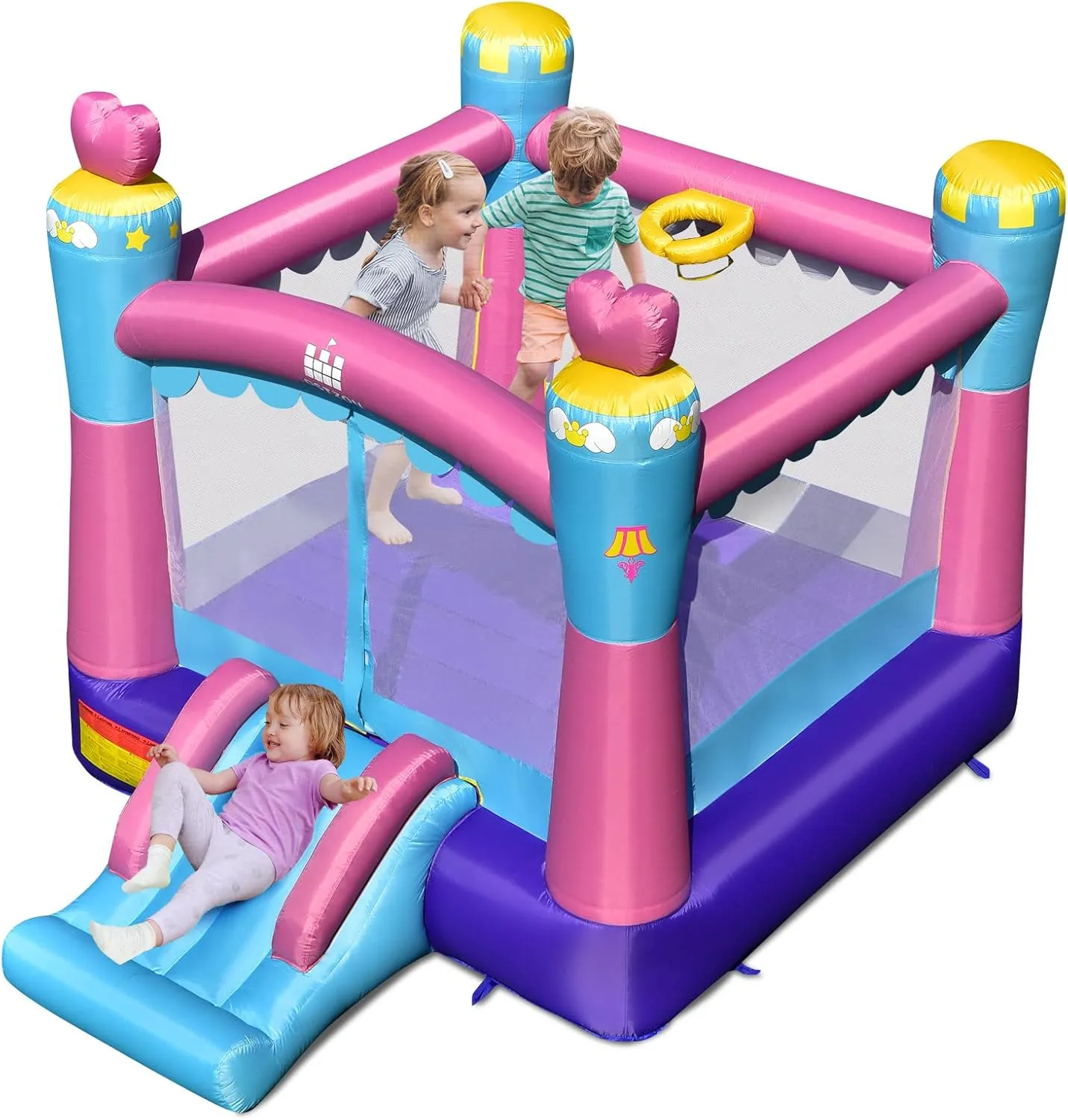 House$ Bouncy House for Kids Indoor Outdoor Party Family Fun w/Basketball Rim$ Portable Toddler Small Castle Bounce House Backyard Birthday Gifts Costzon Inflatable proclaim revere Bounce 