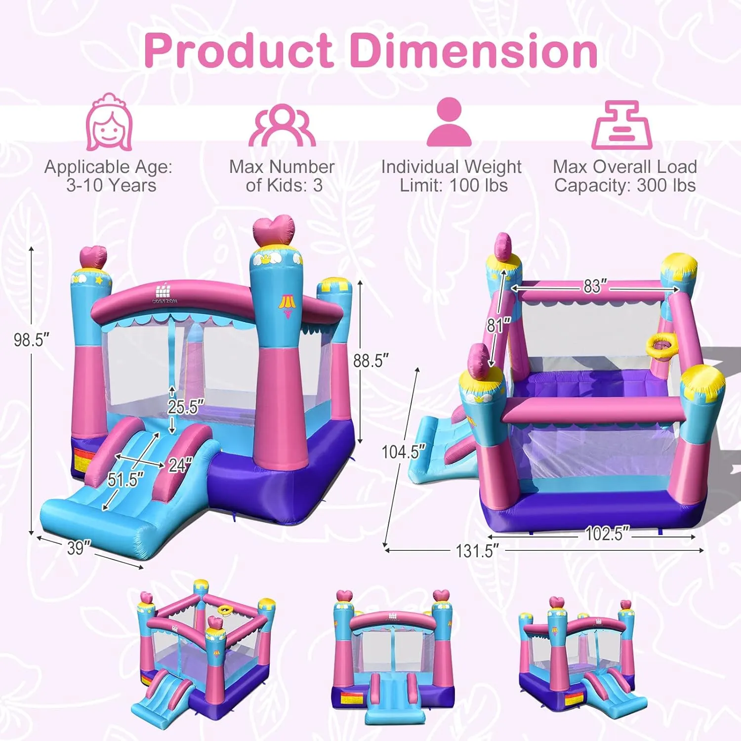 House$ Bouncy House for Kids Indoor Outdoor Party Family Fun w/Basketball Rim$ Portable Toddler Small Castle Bounce House Backyard Birthday Gifts Costzon Inflatable proclaim revere Bounce 