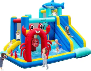 House for Kids$ Sea Theme Inflatable Bouncy Castle with Slide$ 12x10 cortex migrate tow FT Inflated Bouncer for Outdoor with Blower$ Basketball$ Climb$ Jump Area$ Ball$ Water Pool$ Hoop VIVOHOME 7 in 1 Bounce 